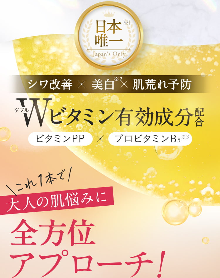 日本初！シワ改善・美白・肌荒れ予防Wビタミン有効成分配合